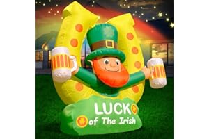 CONFUCIA 6Ft Inflatable Leprechaun for St Patrick's Day - Outdoor Decoration with B3 Lights, Shamrock & Beer Elements, Enhanced Metal Stake, Ideal for Garden & Yard Festivities