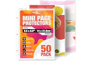 CRAFTSAINTS Half Letter 8.5x5.5’’ Pack of 50 Heavy Duty Page Sleeve Protectors for Mini 3-Ring Binders, Top Loading Crystal Clear & Archival Safe Refill Sheets, Acid-Free & Reinforced Holes