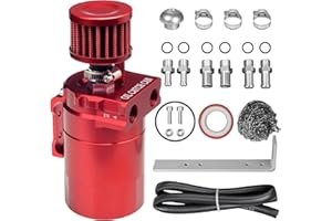 VehiMata Oil Catch Can Kit, 300ml Universal Baffled Catch Can with Breather Filter, Air Oil Separator Tank with 2.6FT NBR Fuel Hose for PCV System Aluminum Red
