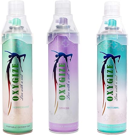 Oxygize Portable 30 Liter Canister Cylinder, Pure Oxygen Supplement Can Quick Recovery for Exercise, Increases Endurance, boosting immune system (Can, Peppermint+Stress+Natural)