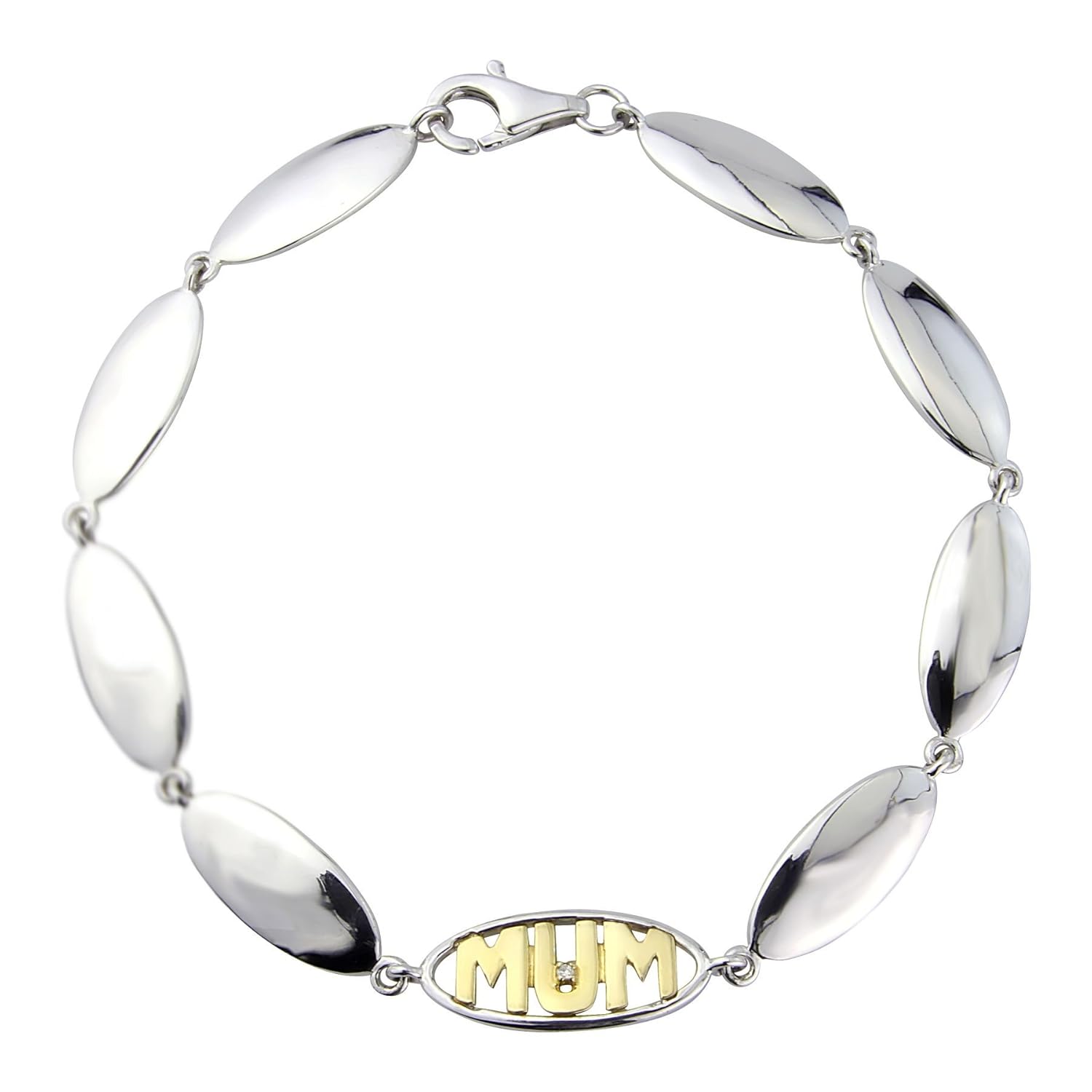 Sterling Silver 'MUM' Bracelet with 'MUM' in 9ct Gold. Amazon.co.uk