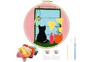 JSRQT Punch Needle Kit for Adults Punch Needle with Cat Pattern Needlepoint Kits for Adults Beginners Kids Handcraft DIY Embr