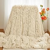 Luxurious Shaggy Throw Blanket, Faux Fur Furry Fuzzy Blanket, Long Pile Plush, Soft Fluffy Texture for Couch, Bed, Living Room Decor(51x63 Inches,Khaki)
