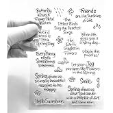 Spring Rain Flowers Greeting Words Clear Stamps with Sentiments, Blessing Words Pattern Rubber Silicone Transparent Seal Stamps for Holiday Card Making Decoration and DIY Scrapbooking Album DIY Crafts