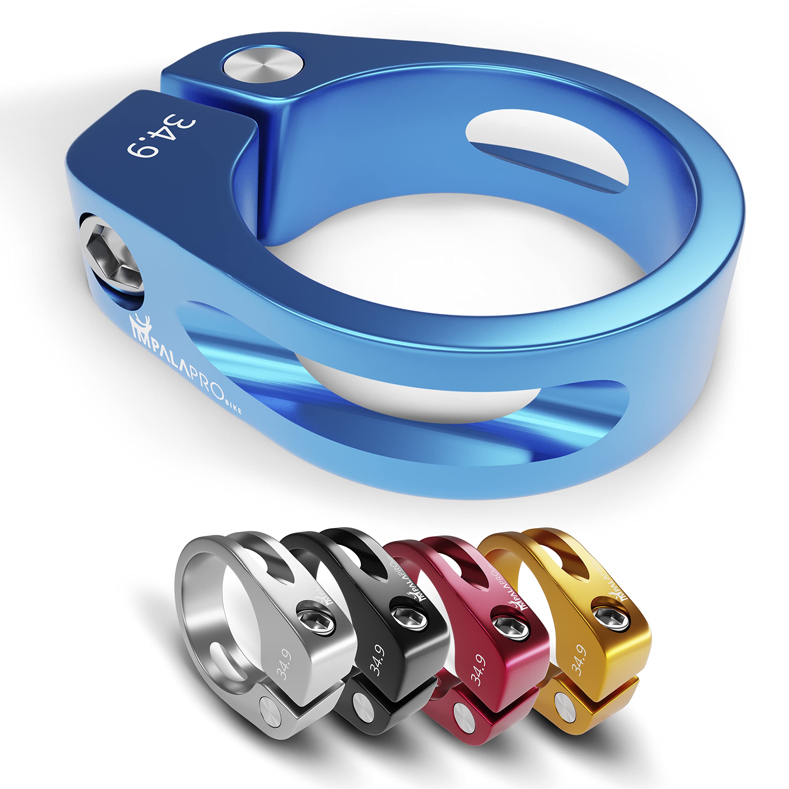 IMPALAPRO Seatpost Clamp 34.9 mm / 31.8 mm – Ultralight 38gCNC 7075 Aluminium Bike Seat Clamp for MTB, Road & Folding Bikes, Anti-Rust Anodised Finish (Blue, 34.9mm)