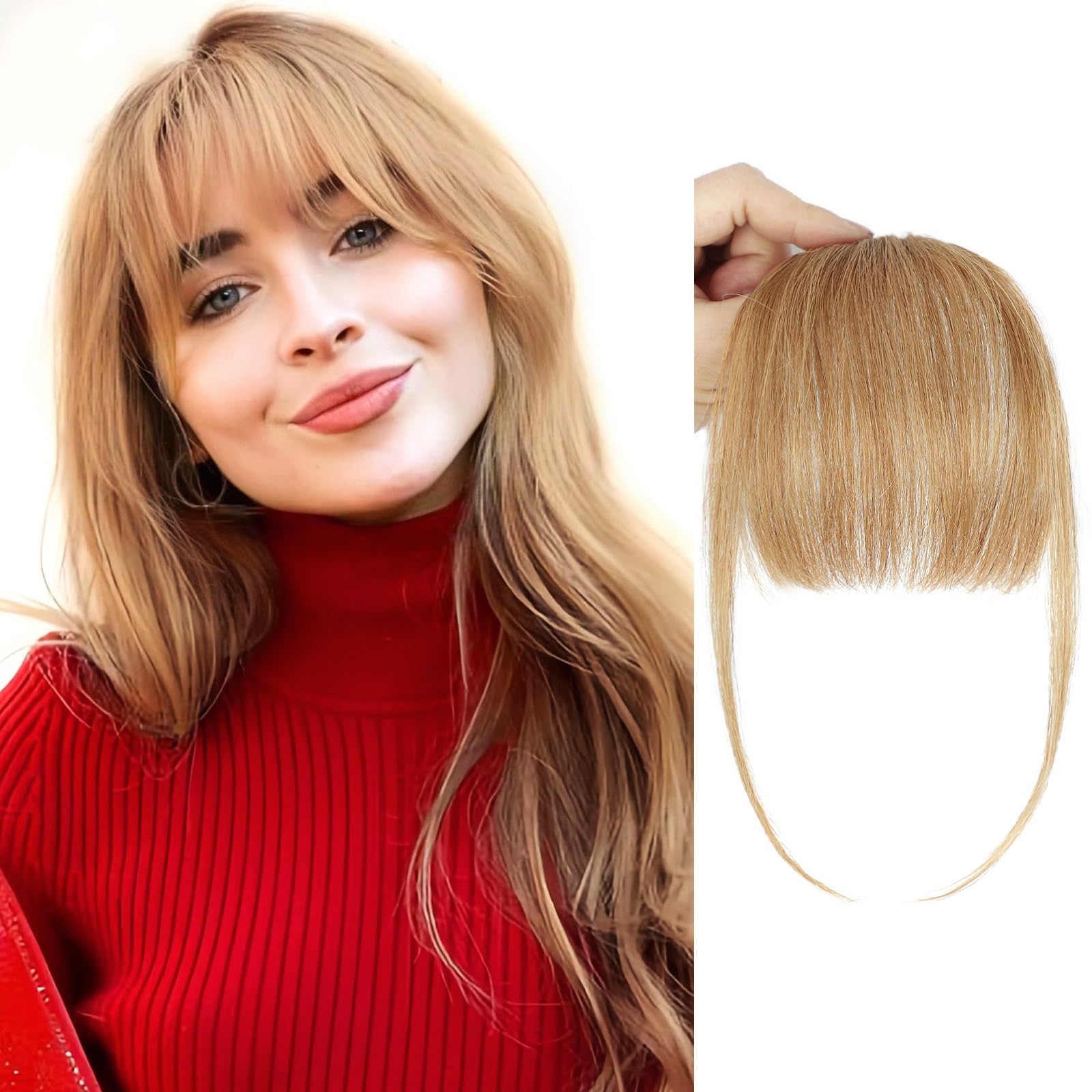 Photo 1 of BOGSEA Clip in Bangs 100% Human Hair Bangs with Temples Bangs Hairpieces for Women Clip in Fake Bangs for Daily Wear ((27#), Wispy Bangs)