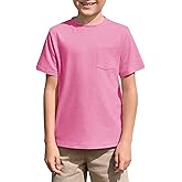 Haloumoning Boys T Shirts Kids Short Sleeve Pocket Shirt Crewneck Summer Basic Tee Tops 5-14 Years