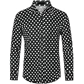 Lars Amadeus Polka Dots Pattern Shirt for Men's Long Sleeves Color Block Business Shirts