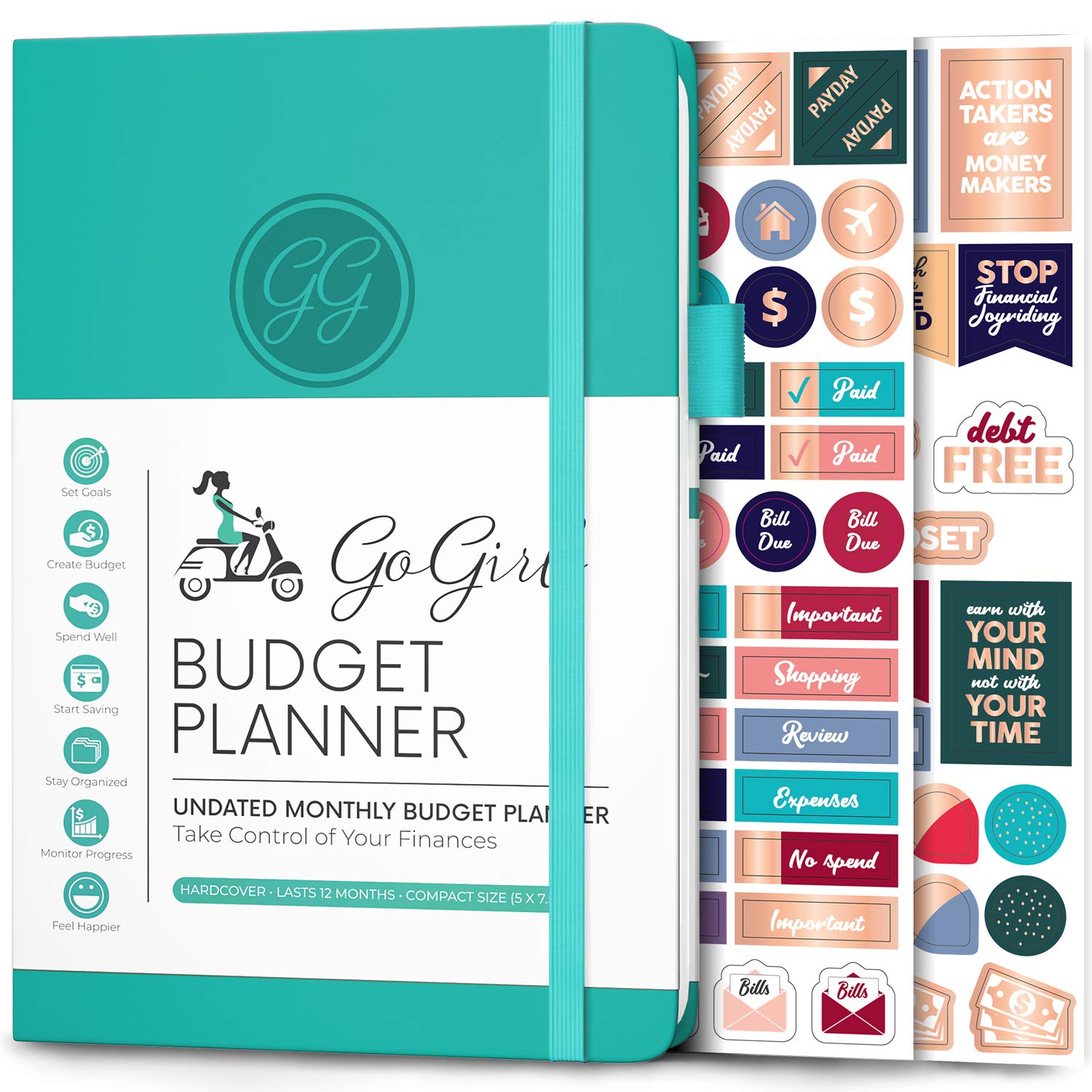 GoGirl Budget Planner – Monthly Financial Planner Organizer Budget Book. Expense Tracker Notebook Journal to Control Your Money. Undated – Start Any Time, 13.5x19cm, Lasts 1 Year – Turquoise