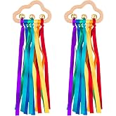FPVERA Baby Sensory Wooden Rattle Toys with Rainbow Ribbon - 2PCS | Montessori Wood Rattles Ring Bells Toy with Pull String for Baby 0-12 Months as Newborn Infant Toddler Boy Girl Shower Gifts
