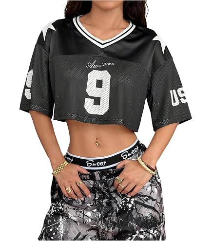 Verdusa Women's Cropped Jersey Shirts Graphic Tees Waffle Short