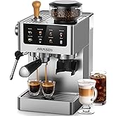 AIRMSEN Espresso Machines with Burr Grinder, 20 Bar, Milk Frother Steam Wand, Stainless Steel Coffee Maker for Home - Cappucc