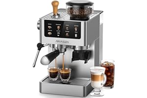 AIRMSEN Espresso Machines with Burr Grinder, 20 Bar, Milk Frother Steam Wand, Stainless Steel Coffee Maker for Home - Cappuccino Latte & ​​Cold Brew​​ Iced Coffee Maker & Americano