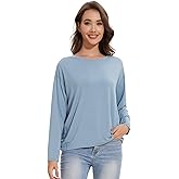 BambooBud Womens Long Sleeve Shirts Loose Fit Tops Fall Basic Tees Casual Knitted Viscose from Bamboo Top S-XXL