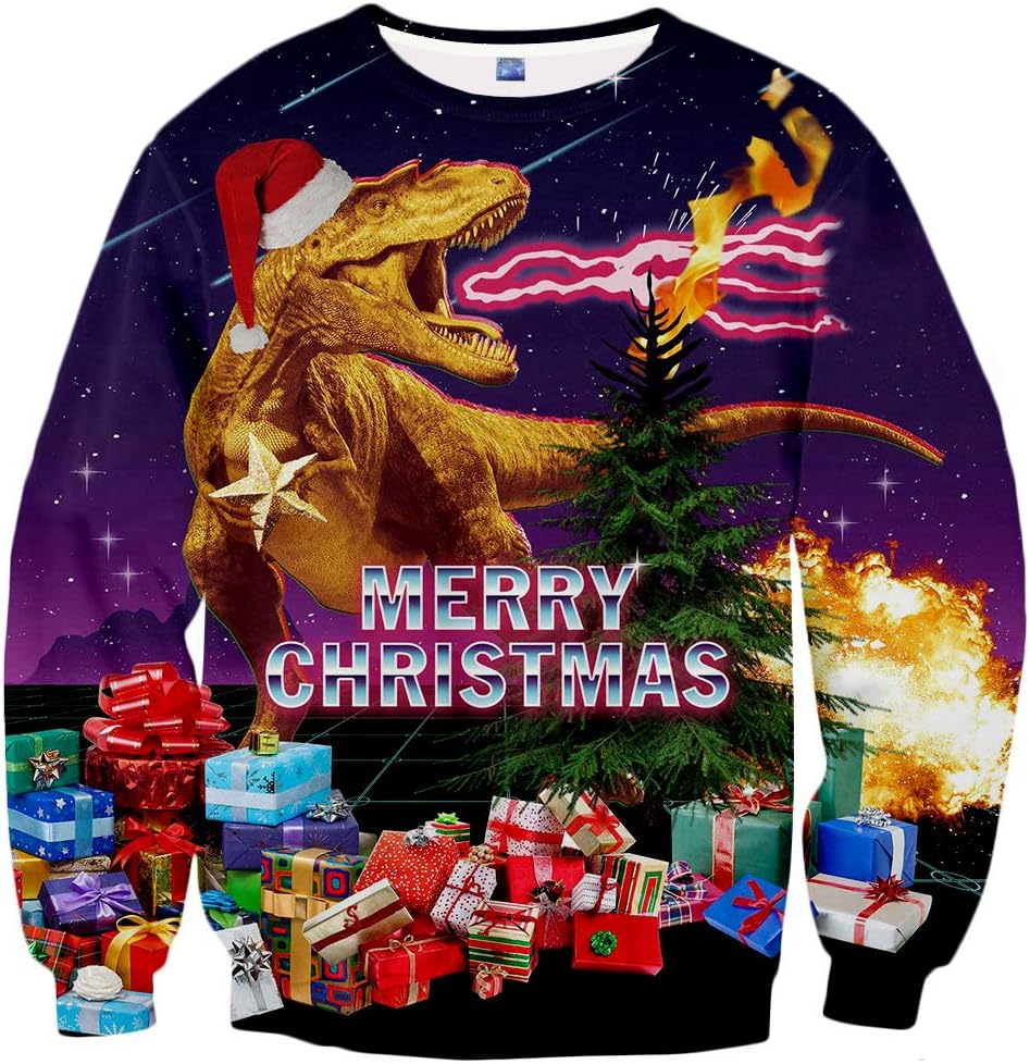 Hgvoetty Unisex Ugly Christmas Sweatshirt 3D Graphic Crew Neck Funny Xmas Sweater