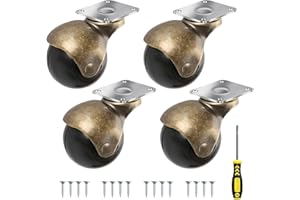 APLLAMO 2 in Ball Caster Wheels - Heavy Duty 1200LBS,360° Swivel,Top Plate Casters Set of 4,Low Noise,Non Marking,Brass Antique Castor Wheels for Furniture,Chairs, Cabinets,Carts