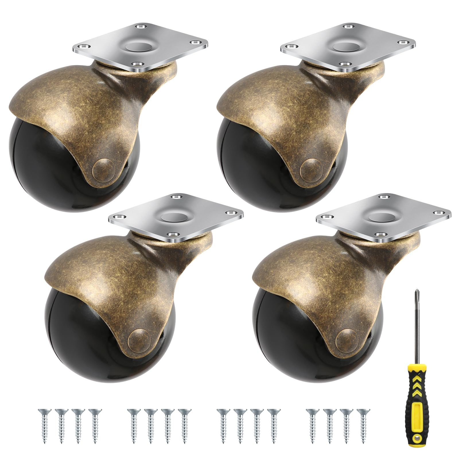 Photo 1 of 2 in Ball Caster Wheels - Heavy Duty 1200LBS,360° Swivel,Top Plate Casters Set of 4,Low Noise,Non Marking,Brass Antique Castor Wheels for Furniture,Chairs, Cabinets,Carts