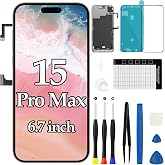 for iPhone 15 Pro Max LCD Screen Replacement with Ear Speaker Flex Cable | 3D Touch Front Screen Display Digitizer Frame Proximity Sensor Full Assembly Repair Tools Kit A3106 A2849 A3105 6.7 inch