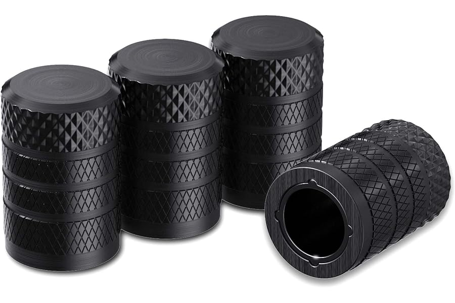 CKAuto Tire Valve Stem Caps, Black, 4 pcs/Pack, Anodized Aluminum Tire Valve Cap Set, Corrosion Resistant, Universal Stem Cov