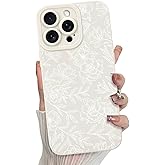 MZELQ for iPhone 15 Pro Max Case, Silicone Floral Flower Rose Cute Pattern, Camera Protection Soft Slim Phone Case for Phone Case -White