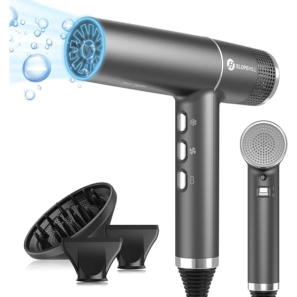 Slopehill brushless motor hair dryer with LED display in grey