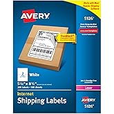 Avery Half-Sheet Printable Shipping Labels, 5.5" x 8.5" Customizable Stickers, White, 200 Blank Mailing Labels, Great for Mailing, Shipping, Organizing, and More (5126)