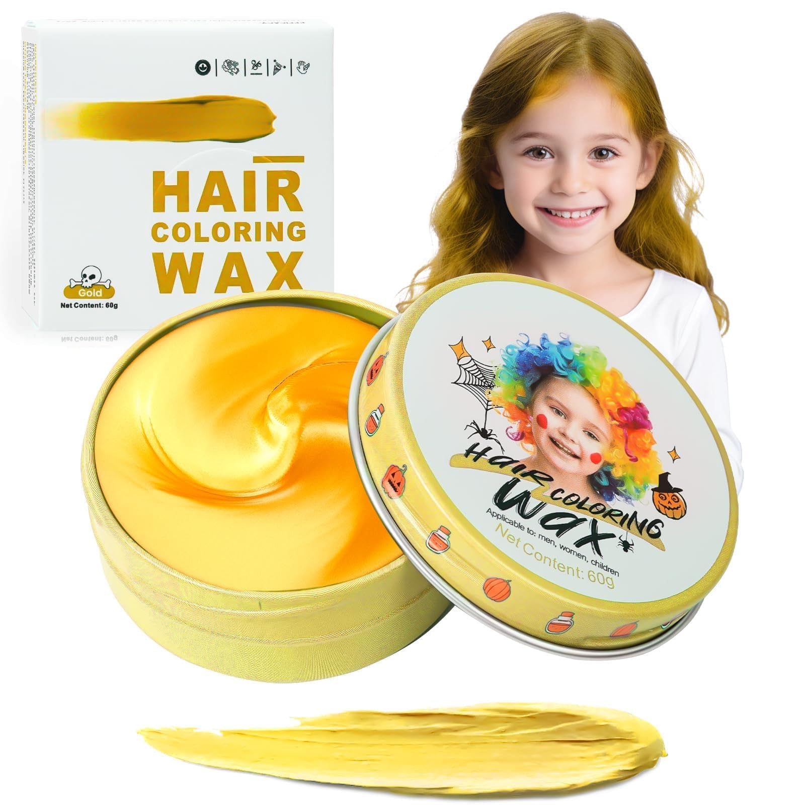 Temporary Hair Color Wax Golden for Kids, Washable Colored Hairstyle Dye Mud, Disposable Instant Styling Gold Pomade for Girls Boys, DIY Coloring Blonde Gel Cream for Women Men Cosplay Halloween