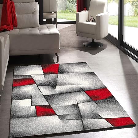 Un Amour De Tapis Tapis Moderne 994 Tapis Salon Brillance Ultimate Gris Noir Rouge Blanc 160 X 230 Cm