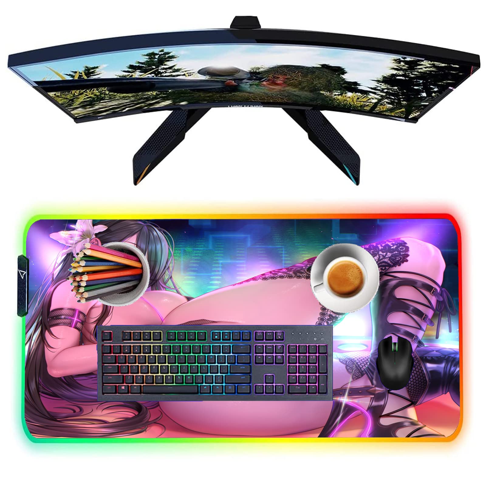 Mouse Pads Anime Girl Sexy Gaming RGB Mouse Pad Oversized Glowing