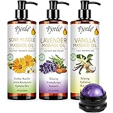 Pjordo 3 Pack Massage Oil for Massage Therapy, Vanilla Oil, Sore Muscle Arnica Oil, Lavender Massage Oil for Skin, Massage Roller Ball, Relaxing Massage Kit, Valentines Day Gifts for Him Her