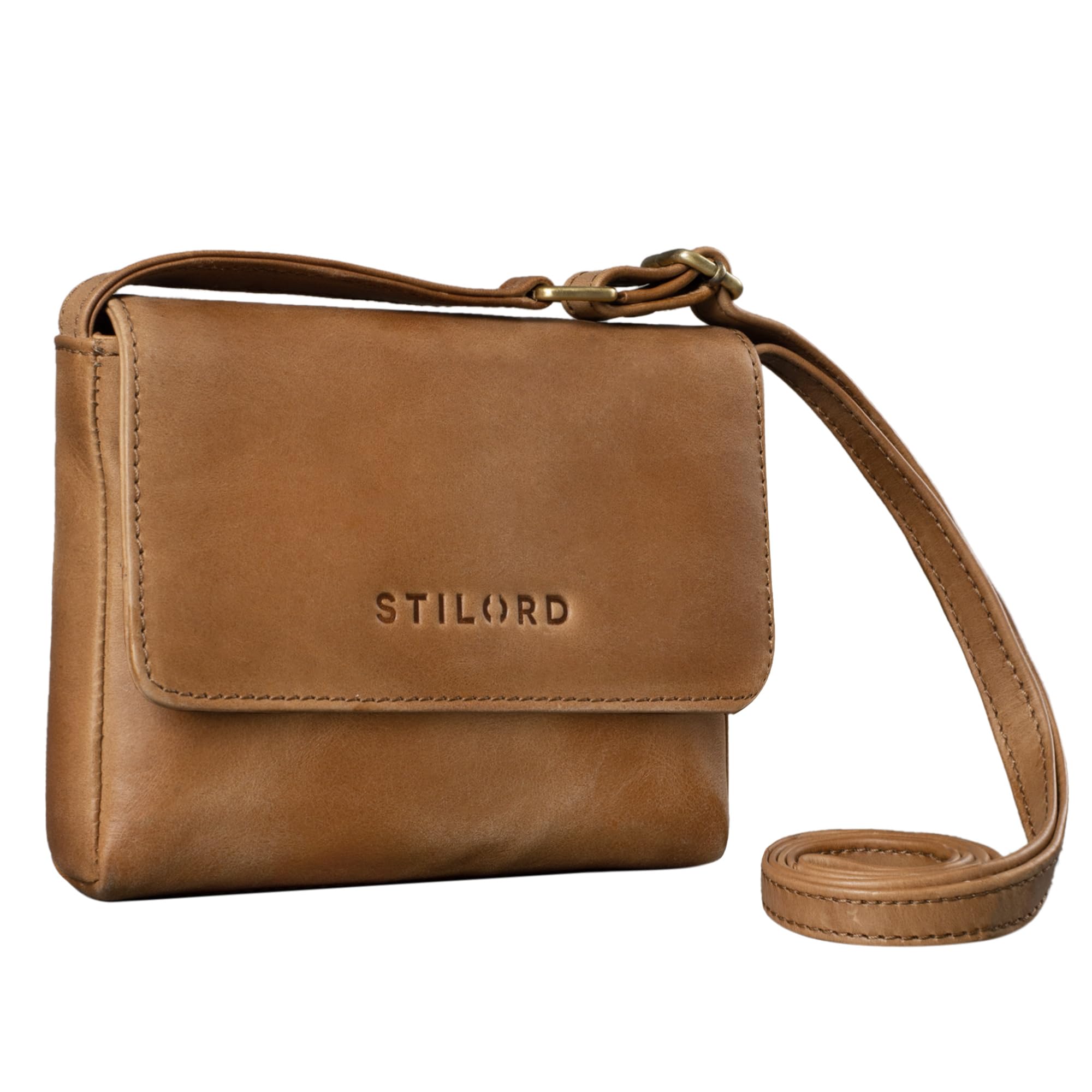 STILORD "Audrey" Small Shoulder Bag for Women Vintage Leather Handbag XS Pouch Mini Crossbody Bag Elegant Purse Ideal as Party Bag Shopping Bag Genuine Leather Colour:taranto - Brown