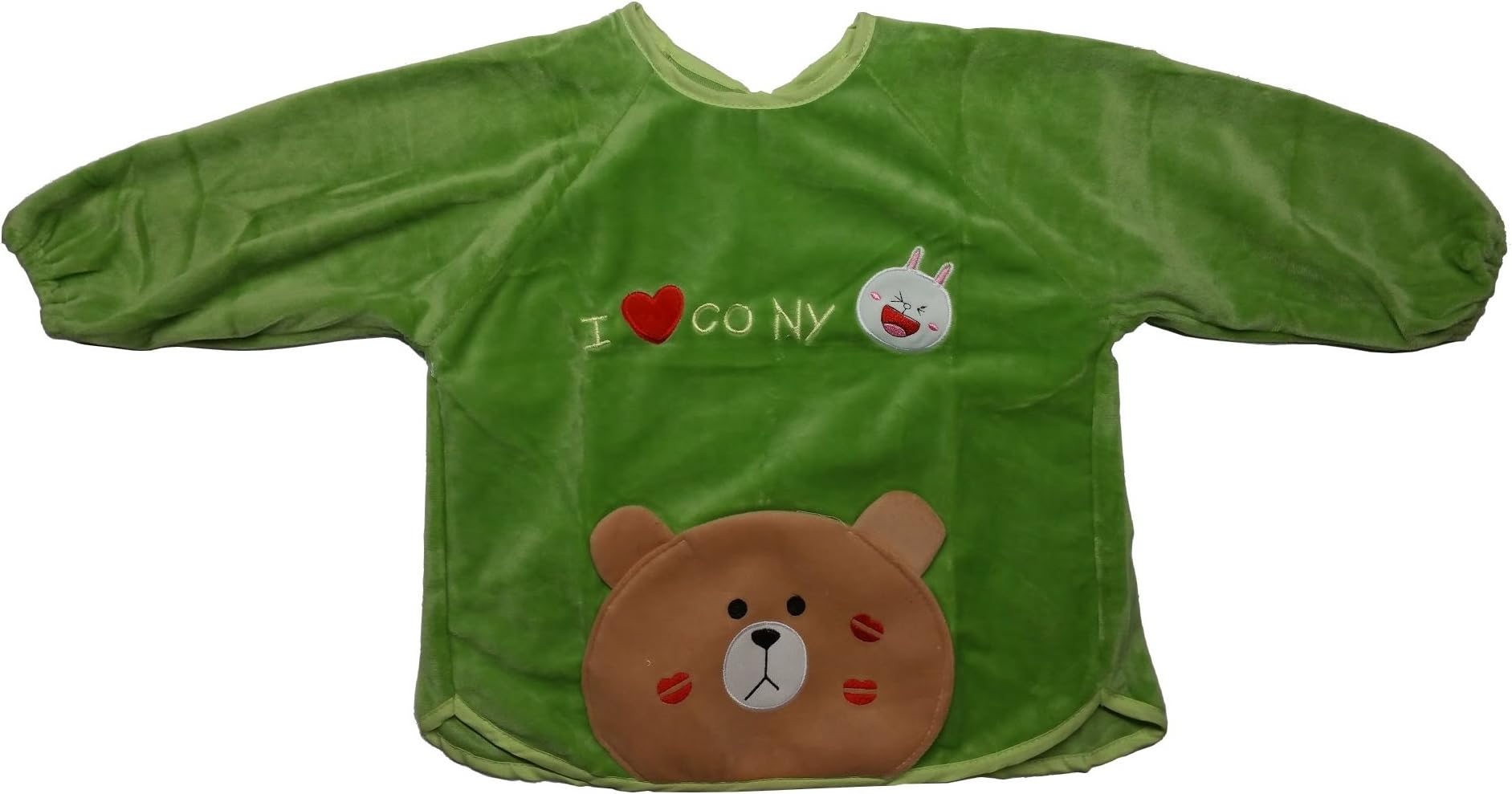Long Sleeve Baby Teddy Bib Waterproof Microfiber inner lining.
