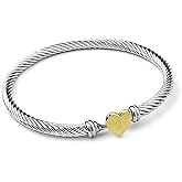 Decpro Adjustable Twist Stainless Steel Cable Bracelet with 14K Gold Plated Love Heart Charm - 4MM Open Bangle Cuff for Women & Men, Gift for Friends, Family, Valentine (6-8cm)