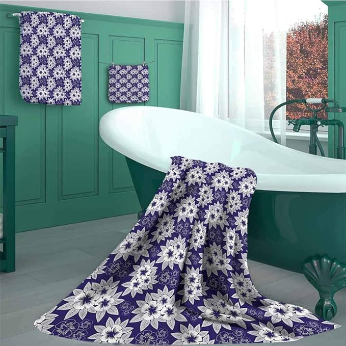 Navy Blue Decor Hand Towels Soft Thin Bath Towel Set