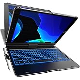 YEKBEE Case with Keyboard for iPad 9th Generation (10.2", 2021) | 360° | 7 Modes | Backlit | 12 Colors | Thin, Light & Protective foriPad 9, 8th & 7th Gen, Air 3, Pro 10.5 with Pencil Holder