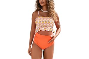 MOMOOD Maternity Swimsuit Two Piece Bikini Bandeau Top Hipster Bottom High Waisted