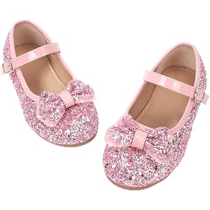 Girls Dress Shoes Glitter Toddler Princess Shoes Sparkly Heels Flower Shoes | Princess Party Dance Shoes with Glitter Bow Low