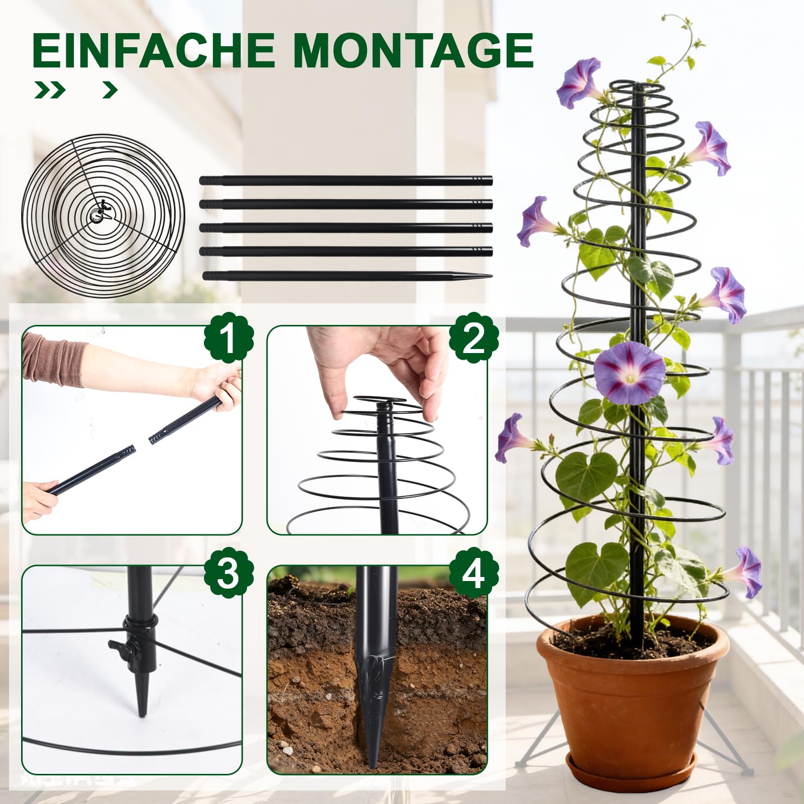 Rankhilfer Metall Rankhilfe Garten für Kletterpflanzen, 40-180cm Verstellbarer Höhe Pflanzen Rankhilfe für Gemüse Blumen Rebe Unterstützung, Boden mit Befestigung