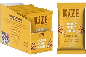 KiZE Energy Bar, Crunchy Peanut Butter, 7 Clean & Simple Real Food Ingredients, 7g Protein, Gluten Free, Non-GMO, Soy Free, Mission Based, High Protein Snacks (10 Count)