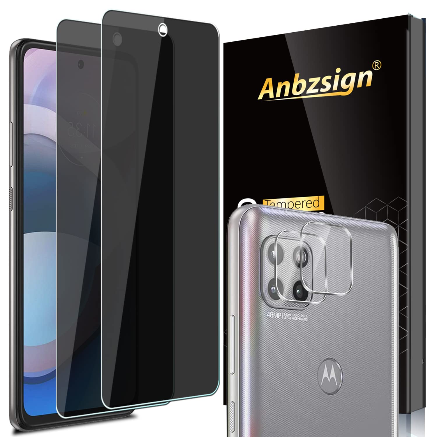 Photo 1 of Anbzsign[2 Pack]Camera Lens Protector and [2 Pack] Privacy Screen Protector for Moto One 5G Ace (2021) / Moto G 5G / Moto one 5G UW ace , Anti-Spy 9H Hardness Tempered Glass Motorola One 5G Ace ? case