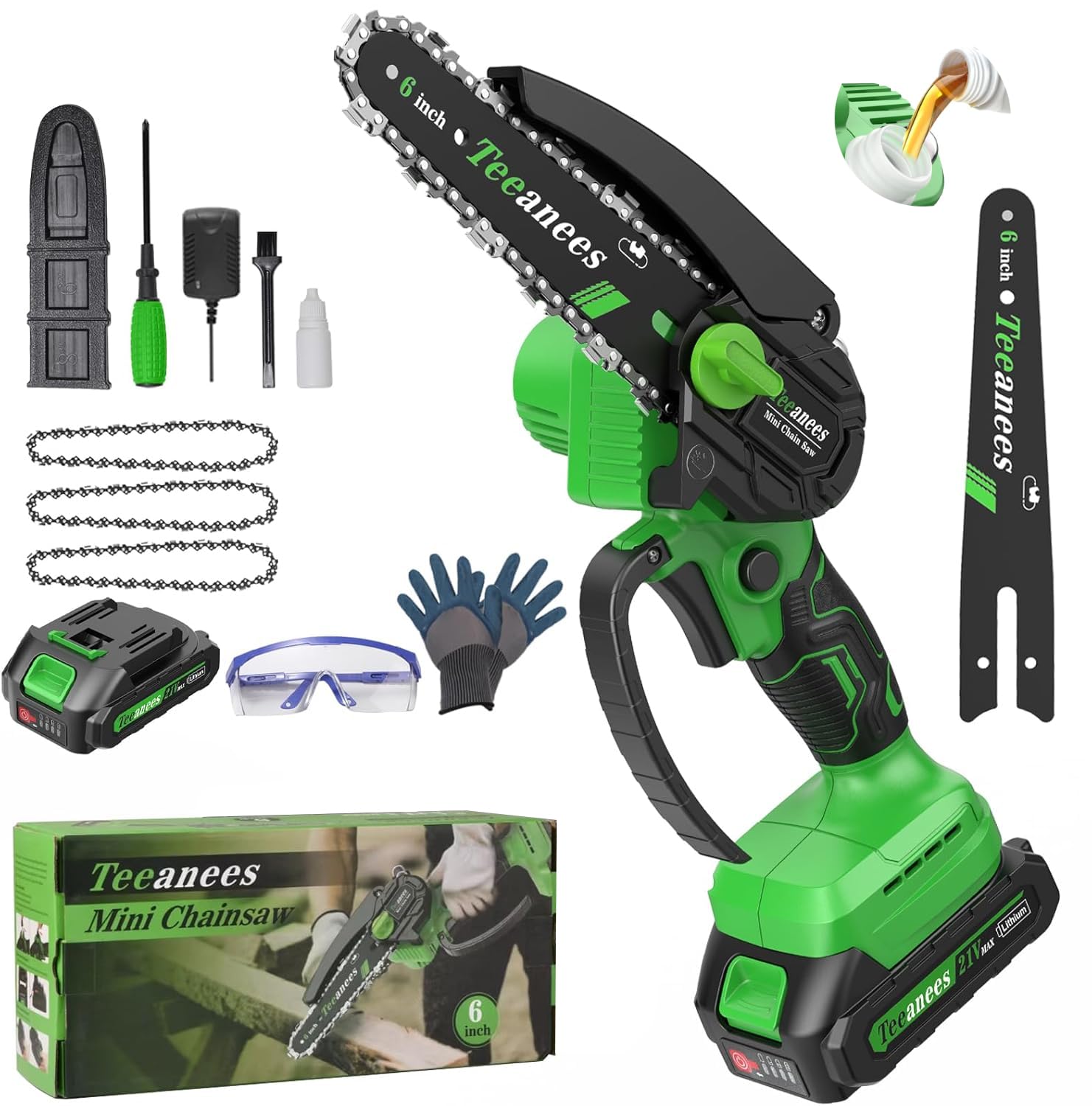 Photo 1 of Mini Chainsaw Cordless 6 Inch With 1 Batterie three chains Portable Small Electric Pruning saw for Wood Cutting,Tree Trimming, Garden & Household Use Stocking Stuffers Gift for Men Dad Husband