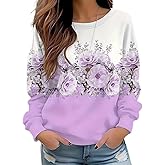 Euoehody Floral Printed Sweatshirt Womens Boho Flowers O-Neck Pullover Tops Garden Lovers Vaction Long Sleeve Shirts