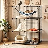 COMHOMA Cat Cage DIY Cat Enclosures Catio for Kitten (27"x 27"x 41") | Cat Playpen Indoor with Hammock,Detachable Metal Wire Kennels Cats Crate,Secure Exercise Place for Guinea pig,Rabbit,Ferrets