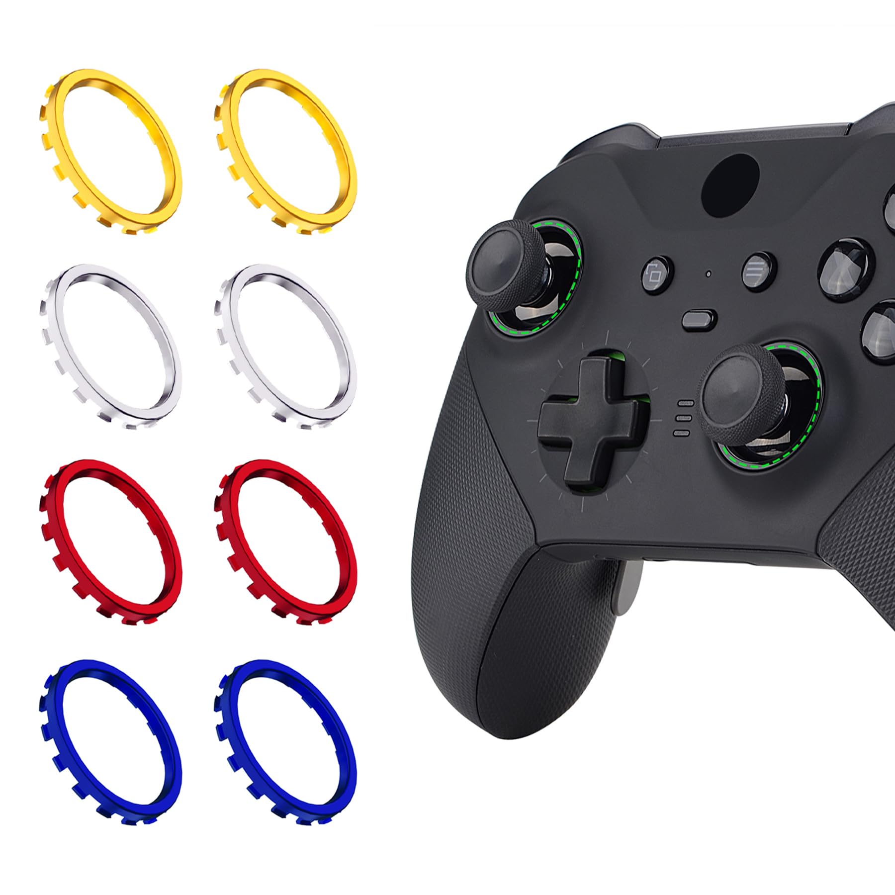 eXtremeRate Accent Rings for Xbox Elite Series 2 Core Controller, Replacement Kits for Xbox Elite V1, Also ASR Version Shell for Xbox Series X|S Controller - Gold/Silver/Red/Blue