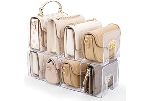 AMZABBY 2 Pack Acrylic Purse Organizer for Closet, 8-Slot Bag & Purse Organizer, No Assembly, Clear Handbag Storage Shelf .for Shelf Divider Handbags, Clothes, Sweater