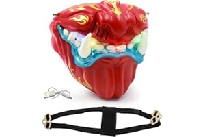 Fistone Voice Changing Mask Toy for Kids, Voice Change Half Mask with Colorful Lights, USB Rechargeable, Electronic Mask Toy, LED Cosplay Facial Cover for Halloween Party - RED