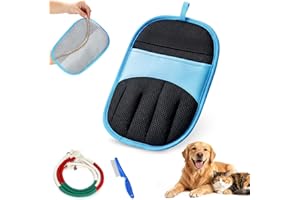 PVEGOS Magic Brush Pet Hair Remover Glove, Blue Gant Anti Poil Electrostatic Grooming Removal Gloves for Dogs and Cats, Upgra