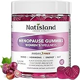 NATISLAND Menopause Supplements for Women Gummies, Hot Flashes & Night Sweats Support, Menopause Relief with Black Cohosh, Chasteberry & Probiotics, Sugar Free, Vegan, Grape Flavor, 60 Count