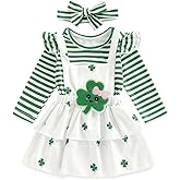 Thorn Tree St Patricks Day Baby Girl Outfit Long Sleeve Romper Onesie Suspenders Skirts Bow Headband 3Pcs Outfits Clothes