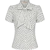 Belle Poque Summer Short Sleeve Office Button Down Blouse Stripe Shirt Tops with Bow Tie BP573